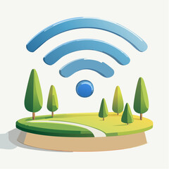Poster - An illustrative image depicting a Wi-Fi symbol above a small island with trees and a path, representing connectivity in a natural setting.