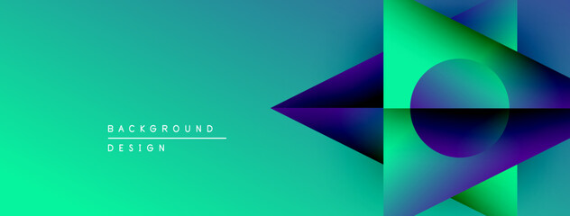 Leinwandbilder - Abstract gradient background. Geometric shapes overlap creating dynamic visual effect. Teal, purple hues dominate composition. Modern design element.