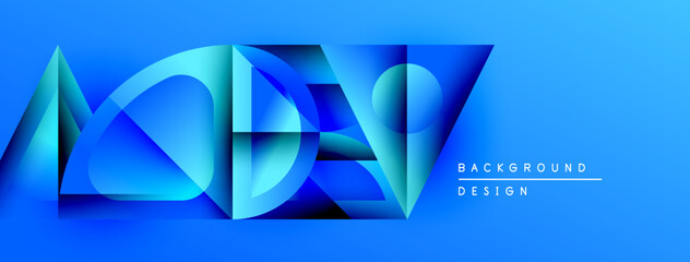 Leinwandbilder - Abstract blue design features layered geometric shapes. Gradient colors create depth, modern aesthetic. Text reads background design.