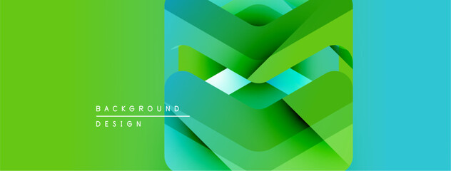 Aufkleber - Abstract geometric design. Layers create depth, vibrant green, turquoise hues. Modern background suitable for digital projects.