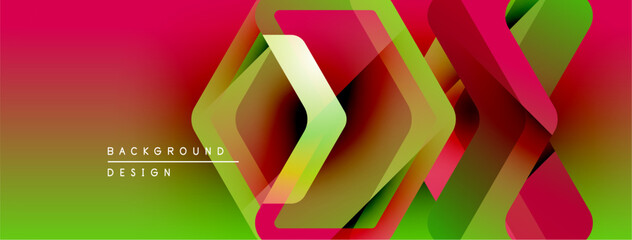 Poster - Abstract geometric shapes overlap, creating vibrant gradient background. Red, green, yellow hues dominate design. Modern aesthetic.