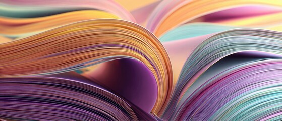 Poster - Vibrant layered open magazines on wooden table surface viewed from above, showcasing editorial variety and modern publishing trends for media marketing use