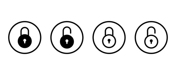 Fototapete - Lock and unlock icon on circle line. Security padlock, privacy protection sign symbol