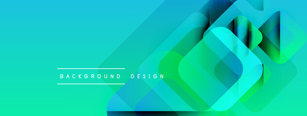 Poster - Abstract geometric layers create vibrant teal, turquoise gradient. Modern design elements suggest depth, innovation. Minimalist text highlights background concept.