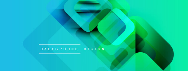 Aufkleber - Abstract geometric shapes overlap, creating vibrant turquoise, green gradients. Modern design element for backgrounds, presentations.