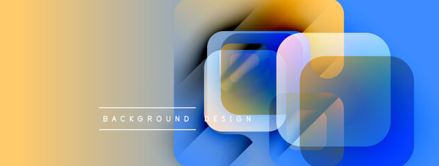 Fototapete - Abstract geometric shapes overlap. Gradient colors blend, creating modern background design. Text reads background design.