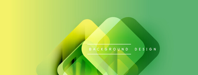 Poster - Abstract geometric shapes overlap, creating vibrant green, yellow gradient. Text reads background design centrally positioned. Modern, minimalist aesthetic.