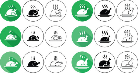 Poster - Vector illustrations of roasted chicken dinner icons in various styles and color variations
