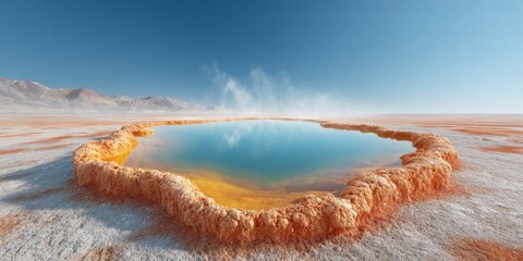 Aufkleber - Acidic Hot Lake in Geothermal Valley Leirhnjukur with Mineral Deposits and Steaming Surface, Scientific Geological Study of Dynamic Earth Processes
