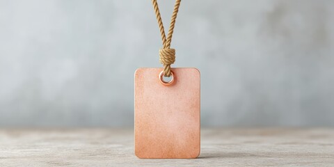 Poster - Minimalist Event Pass with Blank Name Tag Hanging on Natural Thread Against Neutral Background for Professional Access and Corporate Identity