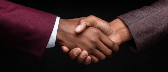 Poster - Close-up of Firm Handshake Between Suited Officials on Dark Background Representing Diplomatic Power Dynamics and High-Stakes Global Negotiations