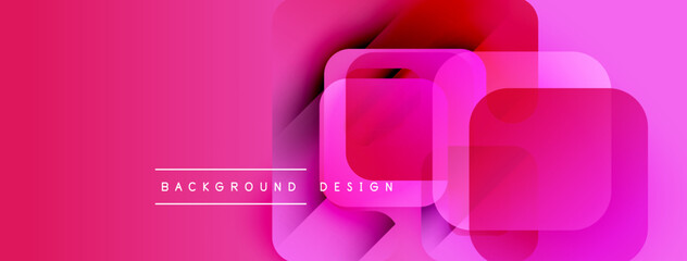 Poster - Abstract pink background. Overlapping squares create modern design. Gradient shades add depth, visual interest. Simple text labels bottom center.