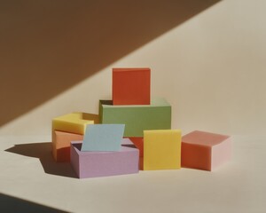 Aufkleber - Colorful Stack of Textured Sticky Notes in Soft Light with Shadows, Modern Office Supply for Organization and Memory Aids in Minimalist Workspace