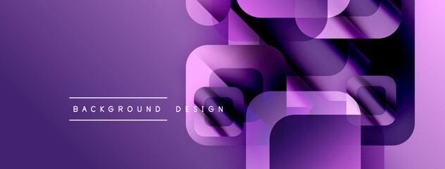 Fototapete - Purple abstract design. Overlapping rounded squares create dynamic visual effect. Text reads background design. Modern, minimalist style.