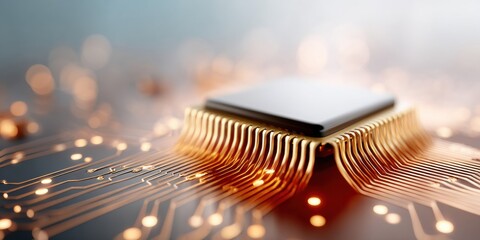 Aufkleber - Advanced Microprocessor Chip on Circuit Board with Intricate Copper Pathways Highlighting Semiconductor Architecture for Tech Innovation and Manufacturing