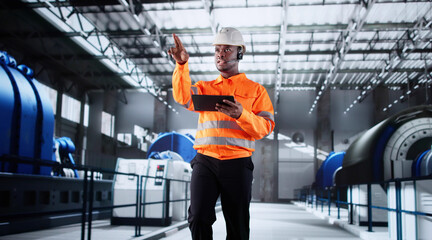 Poster - African American Engineer Monitoring Oil Refinery Automation