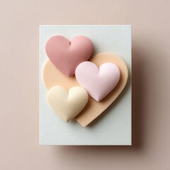 Poster - Handmade layered paper hearts on textured greeting card with pastel tones for creative stationery marketing and heartfelt, tactile expression of affection