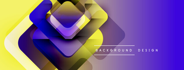 Poster - Abstract geometric shapes overlap. Yellow, purple gradients create dynamic visual effect. Modern design elements present sleek aesthetic.