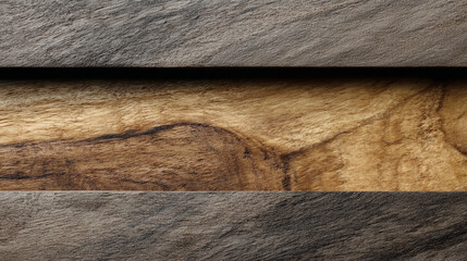 Poster - Luxury wood panel with contrasting plain color, natural texture, modern style, elegant, warm, interior design