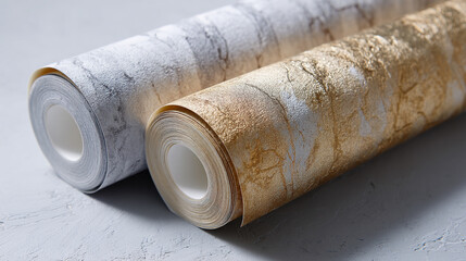 Poster - Metallic wallpaper roll, textured gold and silver pattern, elegant, modern, decorative, interior design accent