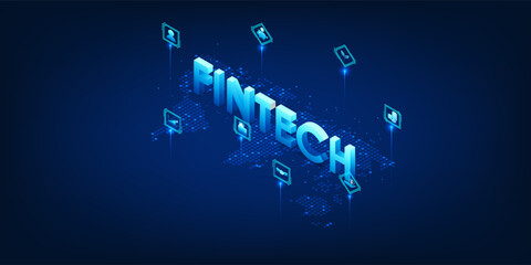 Fototapete - Fintech technology on a world map with connections to financial icons, representing the global interconnectivity of digital financial systems and the transformation of the financial industry