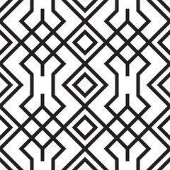 Poster - Minimalist Geometric Line Art Seamless Pattern Black and White Decoration