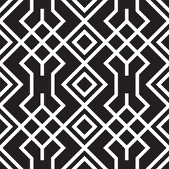 Poster - Minimalist Line Geometric Diamond Seamless Black and White Pattern Background