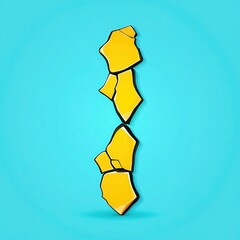 Poster - Vertical shattered golden metallic fragments with sharp edges over a light blue backdrop and central light source. Abstract design with a central