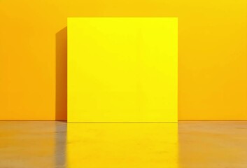 Poster - Bright yellow vertical rectangle against a slightly darker yellow background, reflecting on a shiny floor