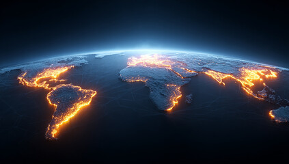 Poster - Detailed Digital Earth with Global City Lights Networking and Modern Technology on Dark Background for Earth Day and Technological Advancement