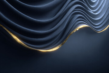 Poster - Elegant Wavy Pattern with Golden Highlights on Dark Background Abstract Art