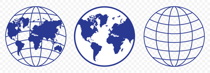 Poster - Blue World icon - vector. world web icon www earth globe icons. homepage icon set, earth clip art, globe symbol isolated Transparent background. World globe icon set in different style. EPS 10.