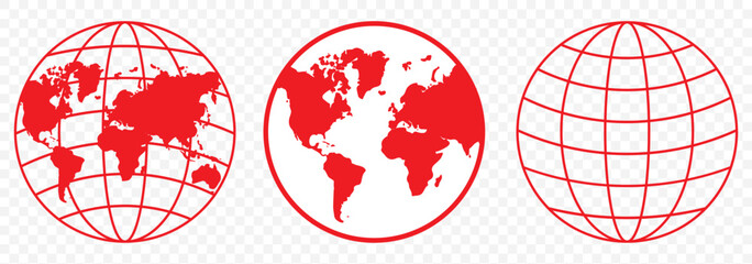 Poster - world planet earth isolated icon vector illustration design in Red Color World icon - globe symbol vector on Transparent Background. EPS 10.