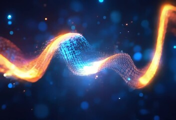 Poster - Abstract blue and orange energy waves intertwine, glowing brightly against a dark background speckled with bokeh