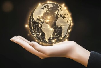 Poster - A glowing earth model rests gently in a person's palm, symbolizing global connection and care