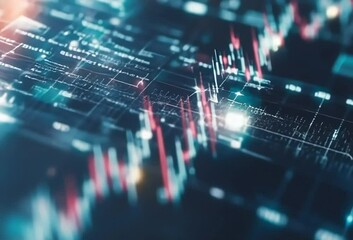 Poster - Abstract digital data visualization with glowing lines and charts, depicting market trends or complex information