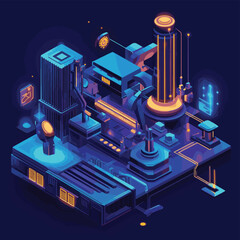 Aufkleber - Experienced technician embracing AI assistance to learn and adapt to new industrial technologies for future innovation and growth isometric, vector style simple color