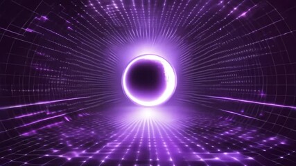 Poster - Purple glowing tunnel with light grid floor and circular portal