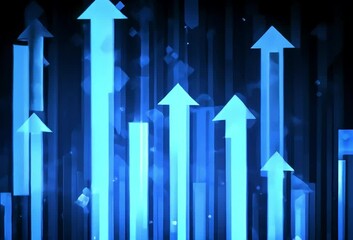 Poster - Ascending blue arrows on dark background, symbolizing growth and progress