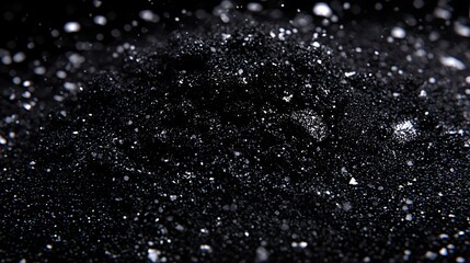 Poster - Exploring black sand particles laboratory setting macro photography dark environment up-close view science concept

