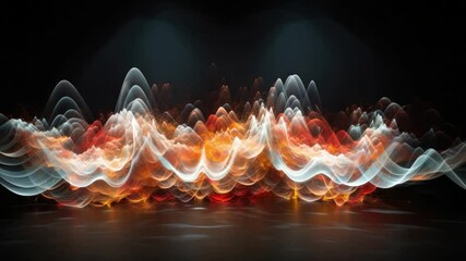 Poster - Fiery Waveforms: An artistic display of dynamic wave patterns, with fiery hues of orange, red, and white, forming an abstract representation of energy and movement.