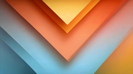 Poster - Abstract layered shapes in shades of blue orange and yellow creating a v shape gradient design