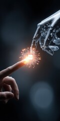 Poster - Human hand and robotic finger touching with glowing circuit symbolizing connection and the future of artificial intelligence technology