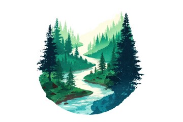 Poster - A forest with a river running through it