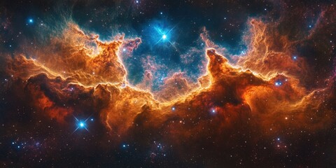 Wall Mural - Golden Nebula Space Cloud with Bright Stars Cosmic View Galaxy Exploration