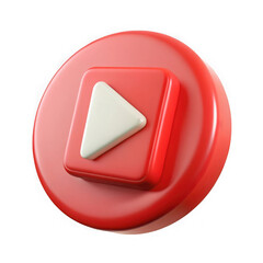 Poster - 3d realistic red play button icon isolated on transparent background