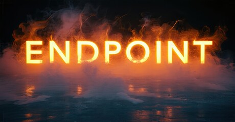 Aufkleber - Glowing text spells ENDPOINT over dark surface. Smoke surrounds bright lettering, creating dramatic effect. Reflections visible below.