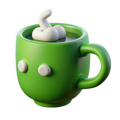 Poster - 3d render of cute green coffee mug with whipped cream isolated on transparent background