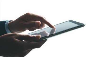Close-up of a man hand interacting with a tablet device representing modern technology digital communication and online business tools.