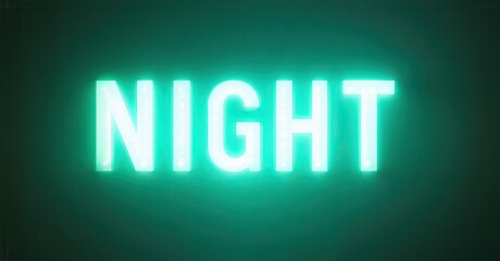 Aufkleber - Bright neon sign displays word NIGHT. Teal background creates dramatic contrast. Simple, modern aesthetic. Focus on illuminated text.
